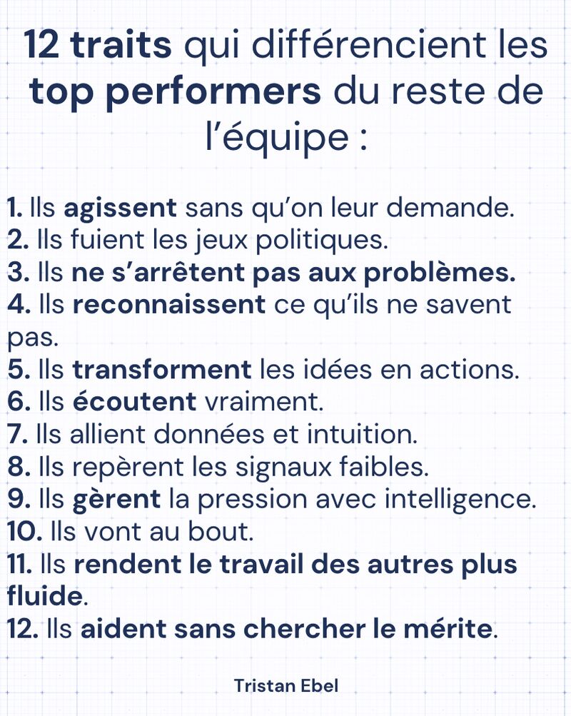 Image du post LinkedIn: 12 traits rares qui différencient les top performers du reste de l’équipe : Ils ne sont pas nés comme ça