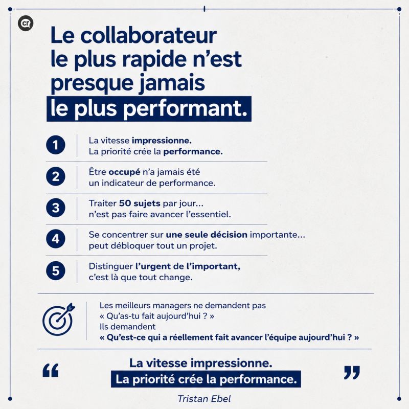 Image du post LinkedIn: Le collaborateur le plus rapide n'est presque jamais le plus performant Dans beaucoup d'entreprises