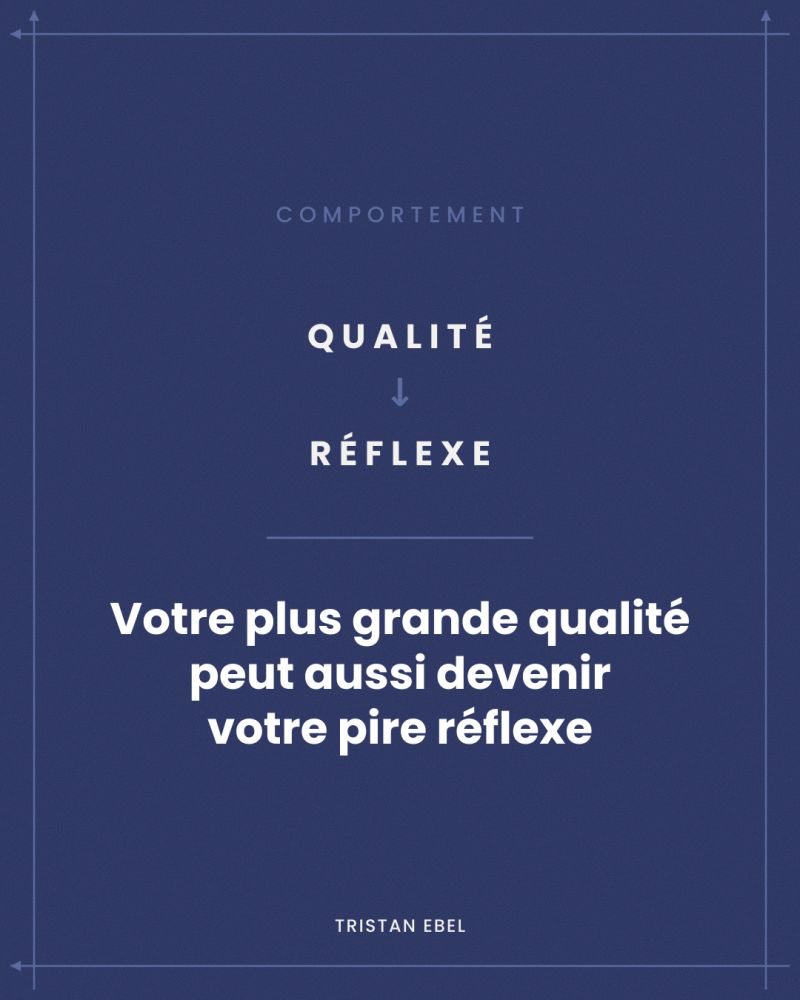 Image du post LinkedIn: Votre plus grande qualité peut aussi devenir votre pire réflexe Prenez quelqu'un qui décide vite C'est une vraie force Jusqu'au moment où il tranche avant d'avoir assez écouté Prenez quelqu'un qui crée du lien facilement C'est une vraie force Jusqu'au moment où il évite une confrontation devenue nécessaire Prenez quelqu'un qui cherche la précision C'est une vraie force Jusqu'au moment où il analyse encore alors qu'il faudrait trancher Aucune de ces qualités n'est bonne ou mauvaise en soi Ce qui compte, c'est quand vous l'utilisez, à quelle intensité, et ce qu'elle produit Une même force peut servir dans un contexte et desservir dans un autre C'est là que le DISC devient utile Pas pour vous ranger dans une couleur Mais pour vous aider à repérer ce que vous avez tendance à surutiliser Maîtriser une force, ce n'est pas l'utiliser davantage C'est savoir quand la doser 🔁 Partagez ce post à quelqu'un qui connaît déjà ses forces Suivez-moi, Tristan Ebel : je démonte les idées reçues du management et de la négociation par le terrain, le diagnostic comportemental et l'entraînement